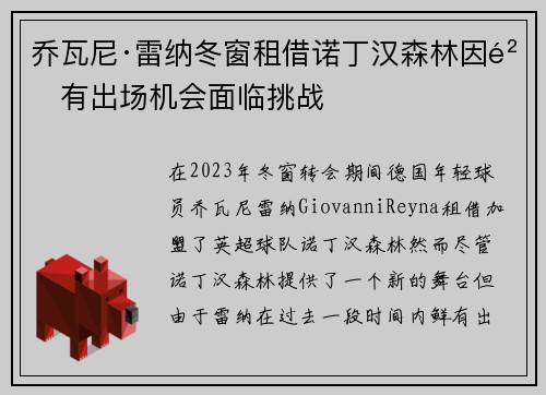 乔瓦尼·雷纳冬窗租借诺丁汉森林因鲜有出场机会面临挑战