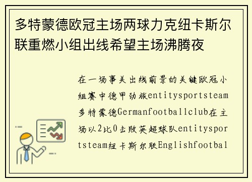多特蒙德欧冠主场两球力克纽卡斯尔联重燃小组出线希望主场沸腾夜
